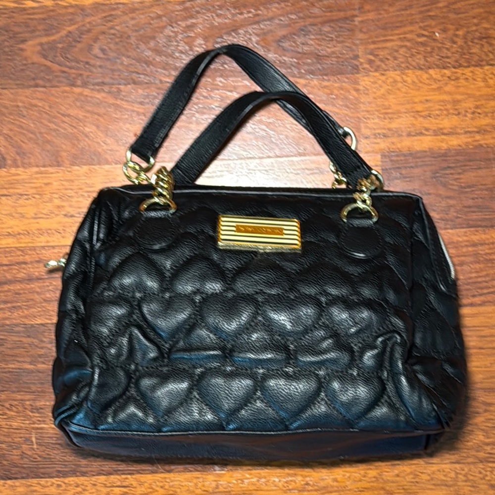 Betsey Johnson Black and Gold Quilted Satchel